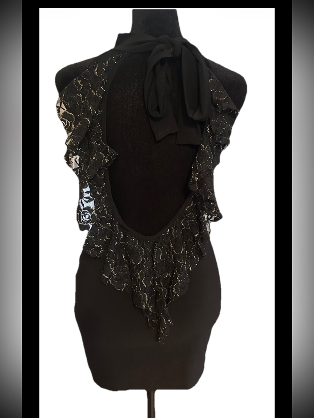 Black Ruffle Backless Halter Dress